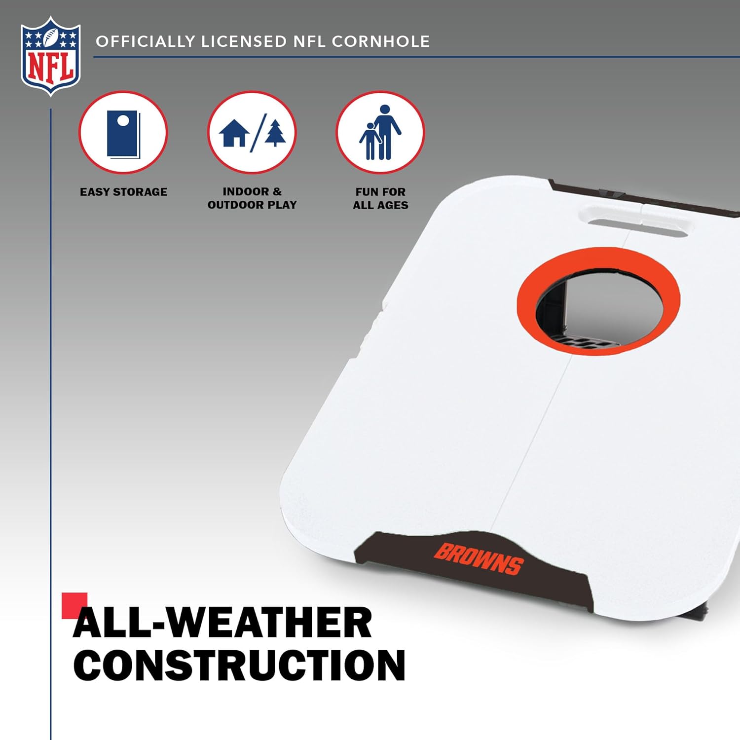 Wild Sports NFL Cleveland Browns Pro Football All-Weather Cornhole Set - Travel Bean Bag Toss Set Includes 8 Bean Bags