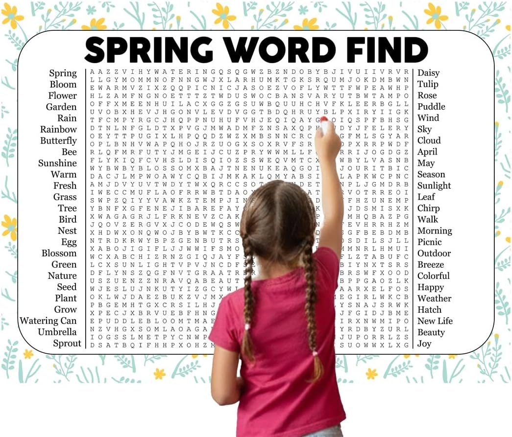 Spring Word Find, Giant Crossword Poster Puzzle, Large Gathering Activity, Minimalist Wall Decor, Multiple Sizes (36 x 48 inches)