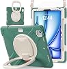 SCSVPN ケース iPad Air 13インチ 2024 M2 iPad Pro 12.9 ケース 第6/5/4/3世代 2022 2021 2020 2018用 耐衝撃性 頑丈なシリコンカバー ペンシルホルダー/ハンドル/スタンド付き - ショルダーストラップ付き エメラルドグリーン