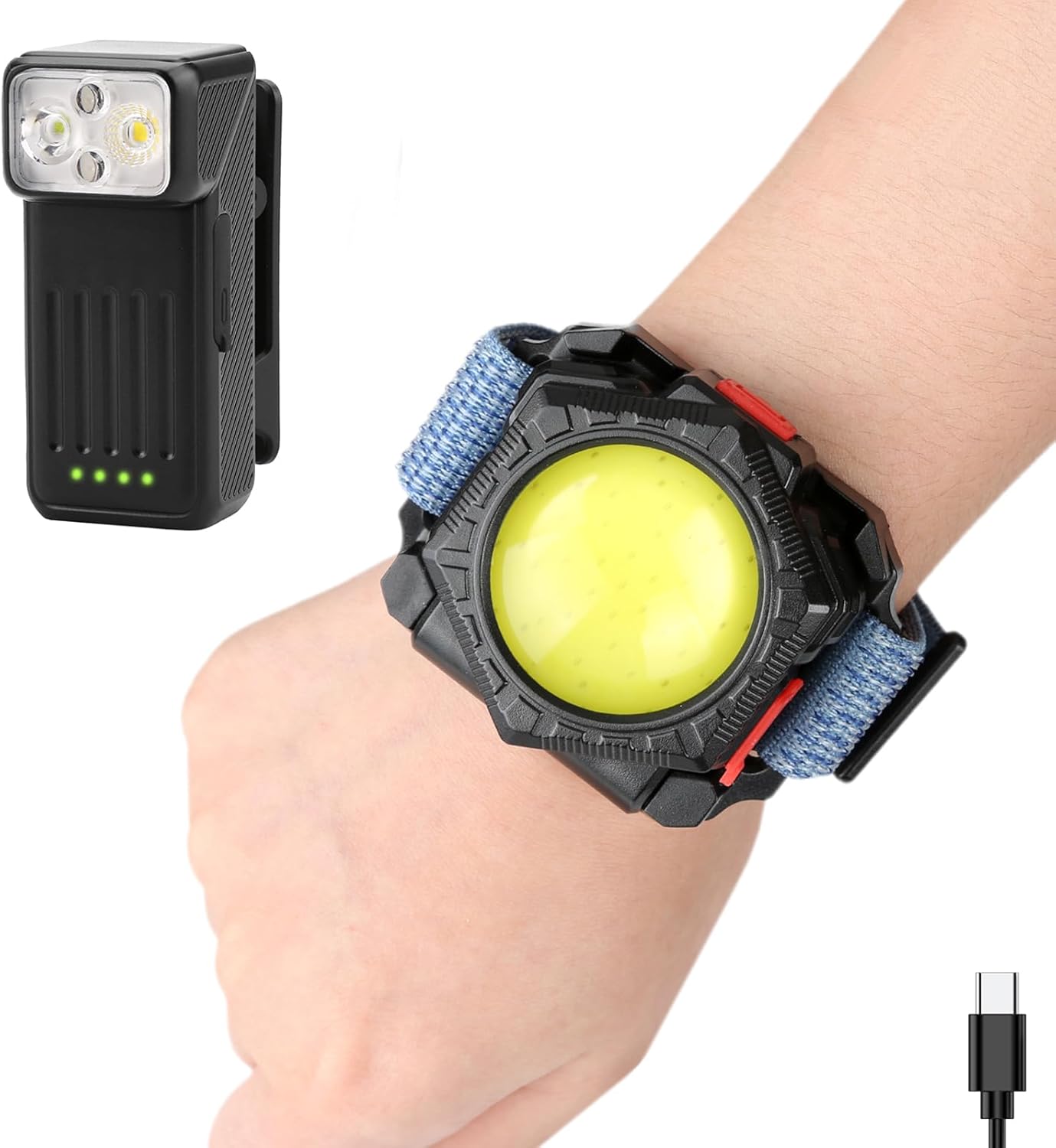 Rechargeable Running Flashlight, 500LM Super Bright COB Running Light, 10/4 Lighting Modes, Magnetic Back Clip & Wrist Wearable, 90°/120° Adjustable, IP54/IPX5 Waterproof, for Runners, Camping,