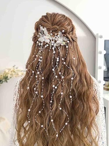 Miniatura 8 de CASDRE Mariposas novia boda pelo vid plata perla novia diadema diadema Rhinestone accesorios para el cabello para mujeres y niñas