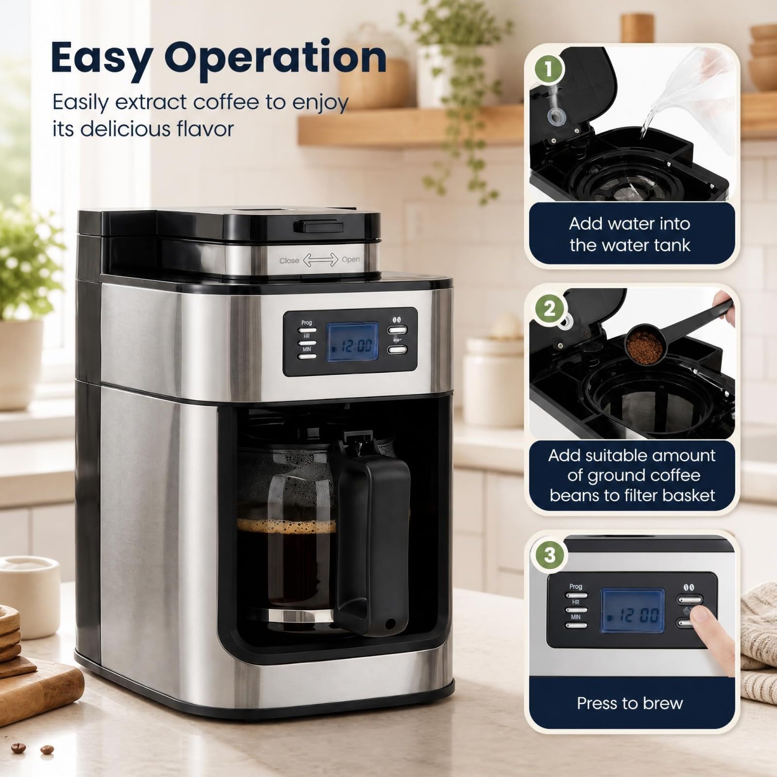 LIFEZEAL Cafetière Filtre 8 Tasses avec Verseuse 1 L pour Maison et Bureau