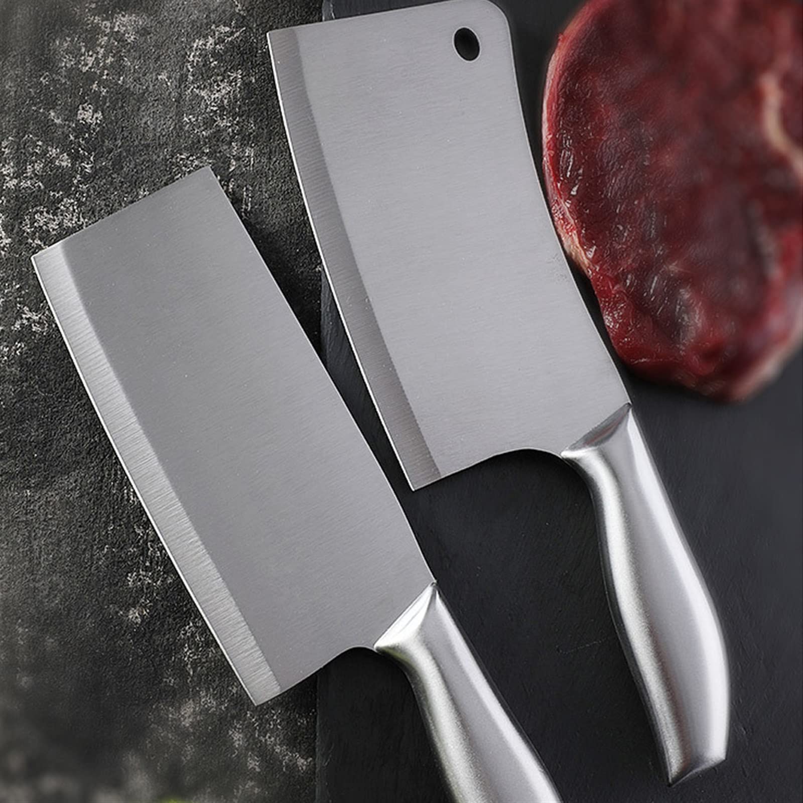6pcs Cleaver Cleaver Sets de Acero Inoxidable Afilamiento de la Varilla Ginder Kit de Corte de Cortador de Chopper con Bloque de Madera sólida