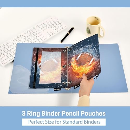 Miniatura 4 de Estuche para lápices de agua de fuego de fútbol para carpeta de 3 anillas, bolsas impermeables para lápices con ventana transparente, suministros de