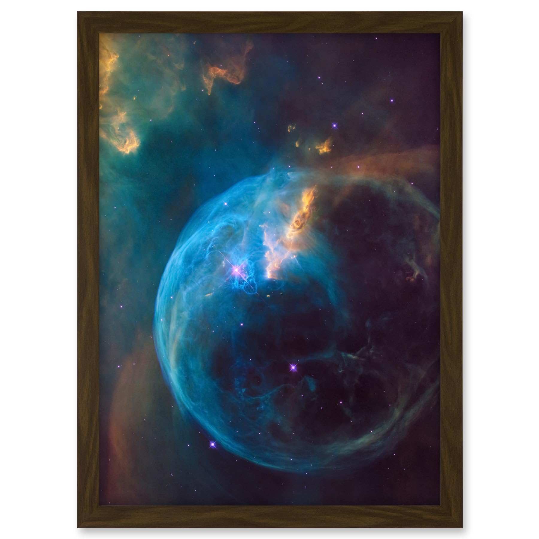 Artery8 Hubble Space Telescope Image Bubble Nebula NGC 7635 Spherical Blue Stellar Gas Wind Around O Star By Finger Pillars Of Dust Artwork Framed A3 Wall Art Print