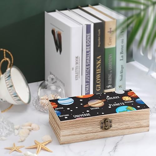 Miniatura 4 de Caja de almacenamiento de madera decorativa con planeta del sistema solar, organizador de joyas, manualidades con tapas, decoración del hogar
