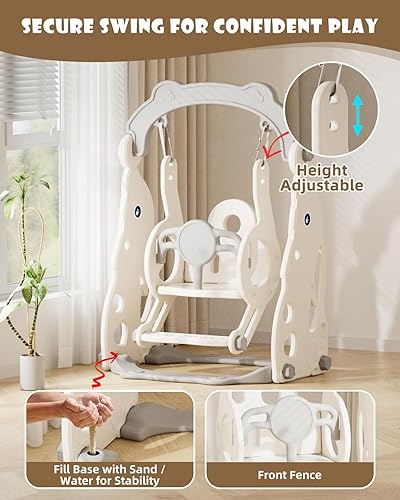 Miniatura 3 de Glaf Juego de tobogán y columpio para niños pequeños 6 en 1, juego para exteriores, tobogán para niños pequeños de 1 a 3 años, juguetes de escalador