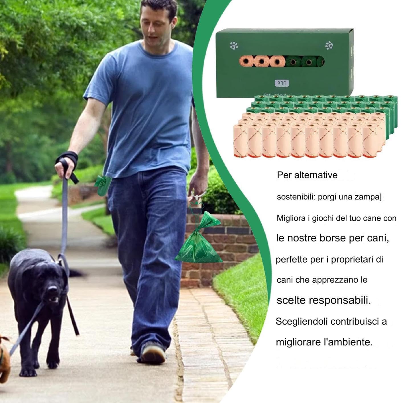 Sacchetti Per Feci Di Cane,Porta Dispensatore Antigoccia 60 Rotoli | Sacchetti Per Cani Per Le Feci - Per Pet Cucciolo Lettiera Spazzatura Esterno Viaggio Passeggiate Appartamento