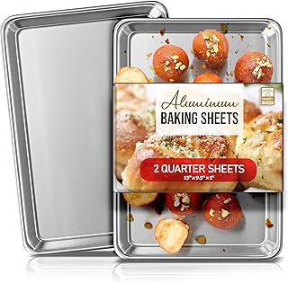 Eatex Aluminum Baking Sheet Set, 2 Pack Cookie Sheet Set, 9x13 Baking Pan Set, Warp Resistant Cookie Sheets for Baking Nonstick, Steel Baking Pans Set, Baking Sheets for Oven, Quarter Sheet Pan