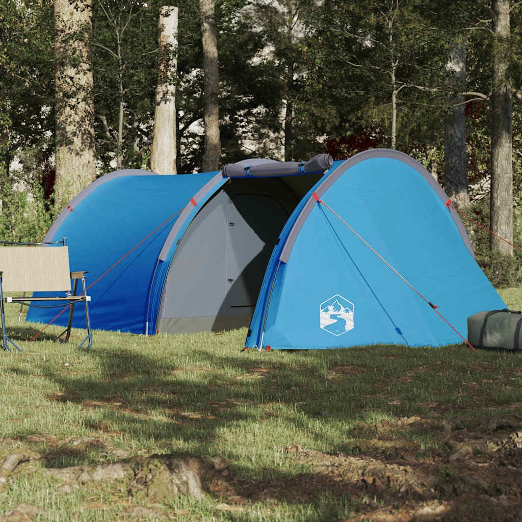 Namiot turystyczny, namiot festiwalowy, kempingowy, namiot tunelowy, dla 4 osób, niebieski, wodoszczelny, na trekking, rodzinę, podróże z plecakiem
