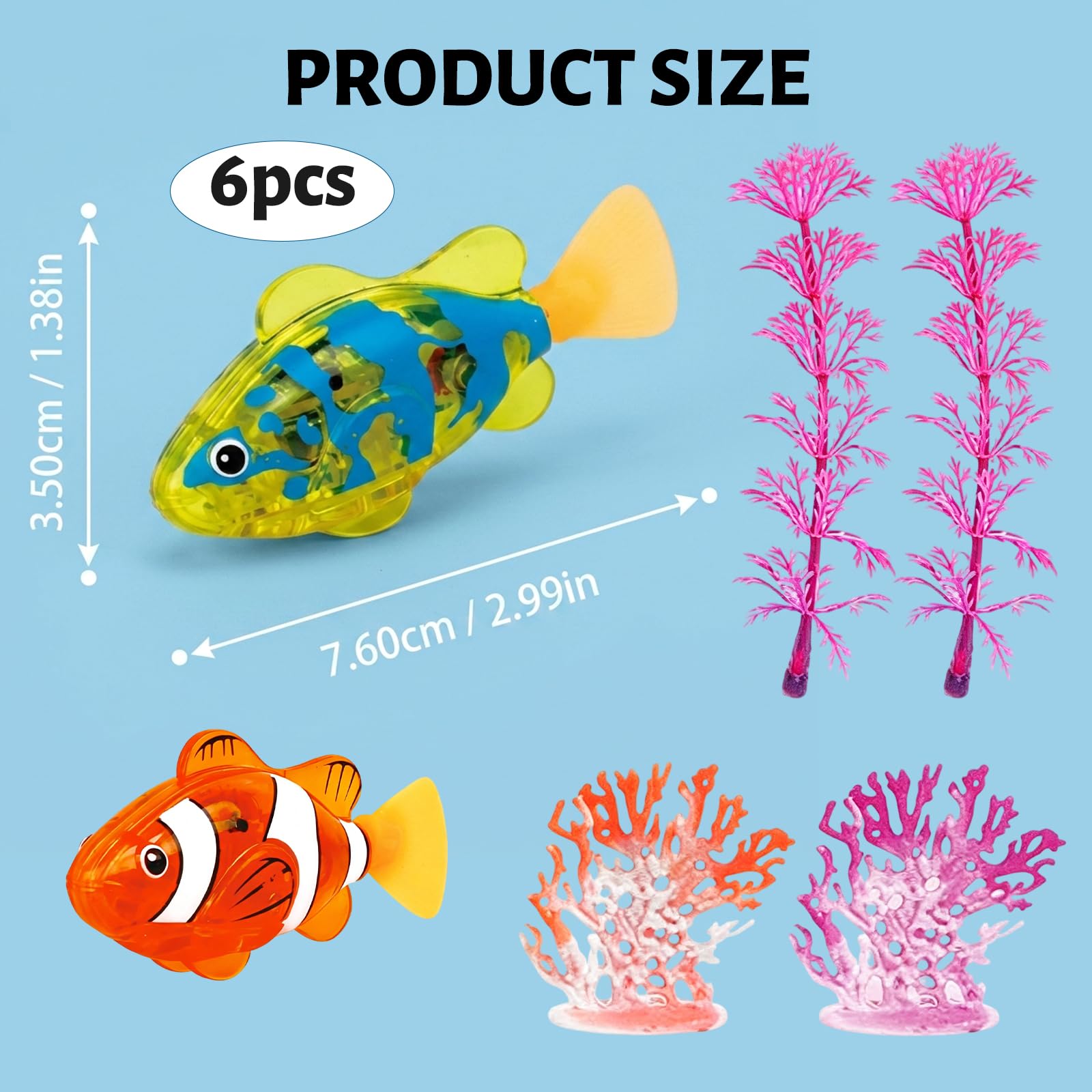 2 Pcs Robo Fishs Robot Fish with 2 Pcs Simulation Seaweed and 2 Pcs Simulation Coral, Bath Fish Swimming Set, Auto Swim in Water, Realistic Movement for Bath Time Fun — view 2