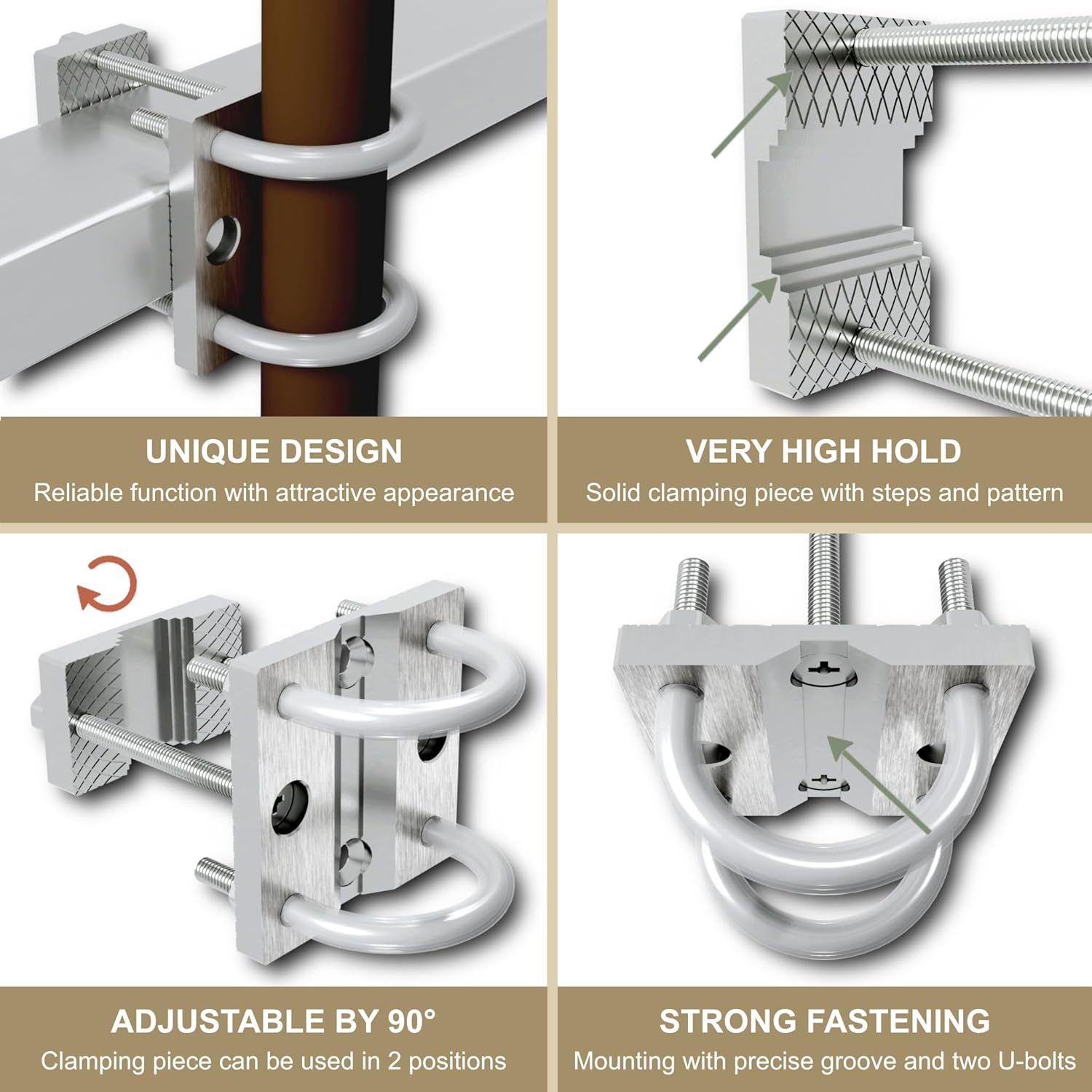 KDR Stainless Steel Parasol Holder - Bracket for Balcony Railing Round & Square - for Parasols up to Diameter 300 cm - with Double Bracket & Bracket Protection - Includes Mounting Material