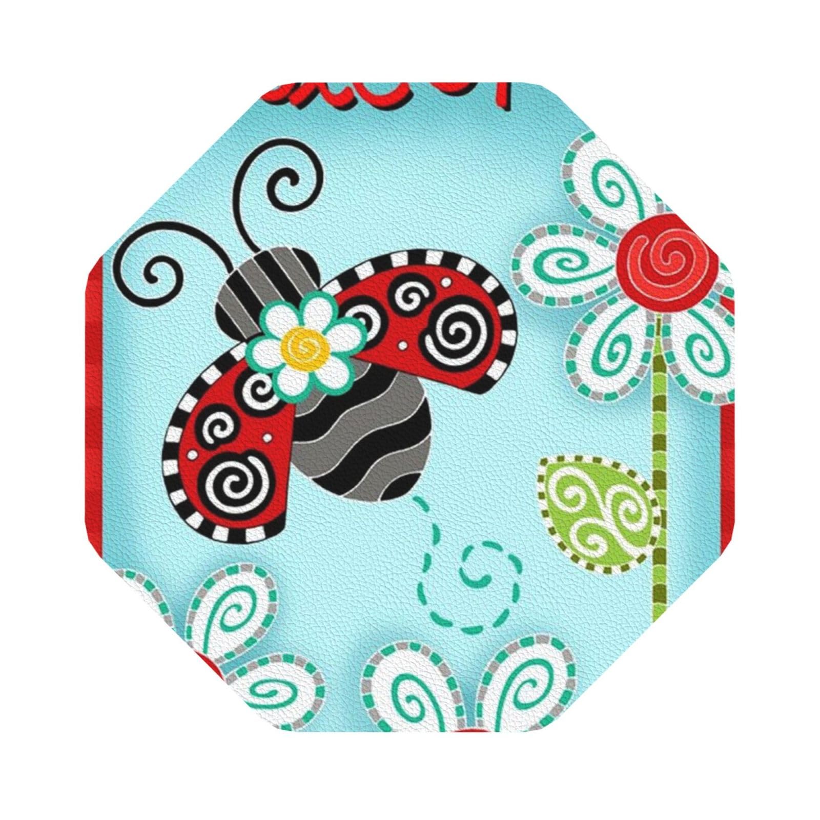 Ladybug Flower PU Leather Coasters Set of 6 Octagon Drink Coasters