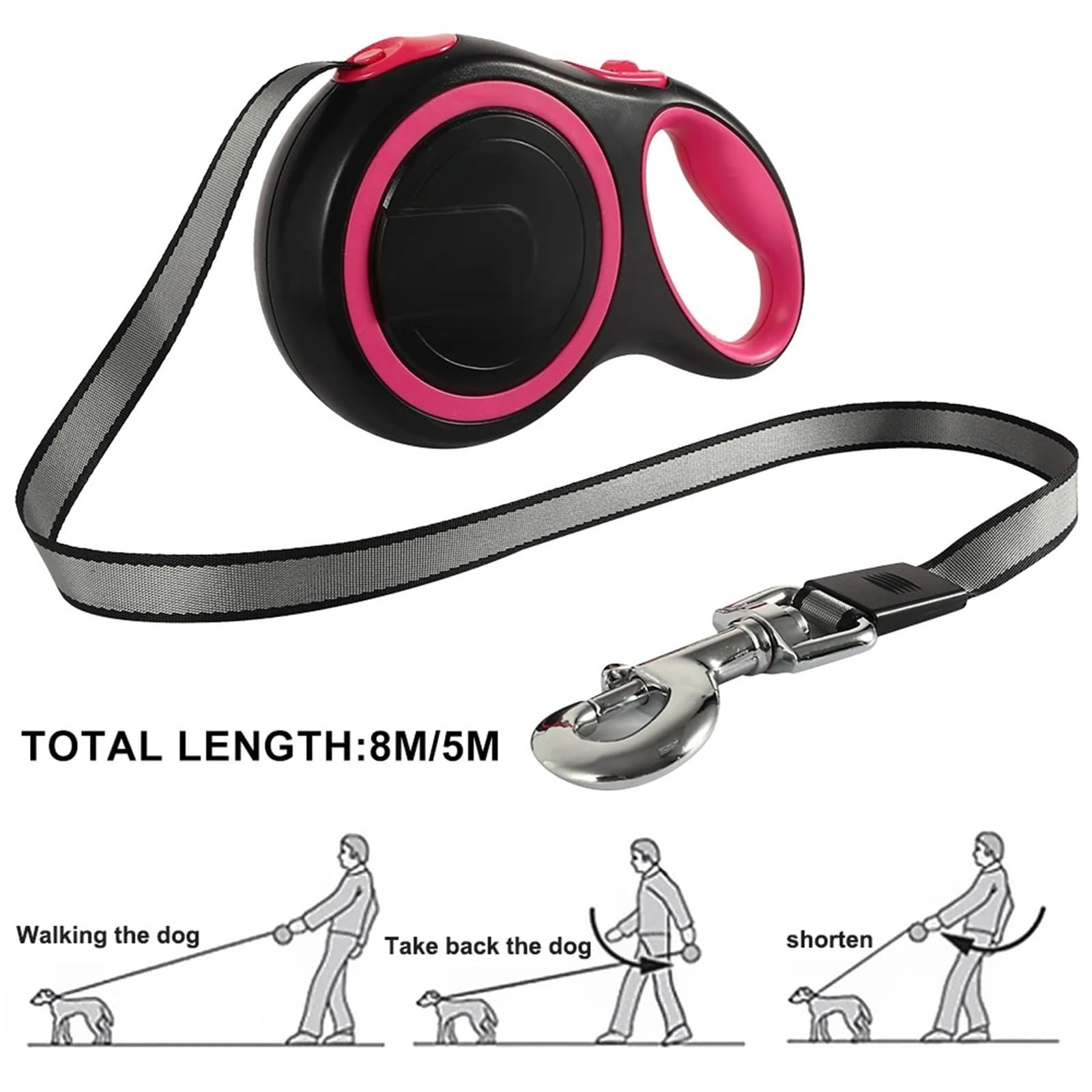 Correa retráctil for Perros de 8 m, Correa Extensible automática de Nailon for Perros pequeños y medianos(Orange 8M)