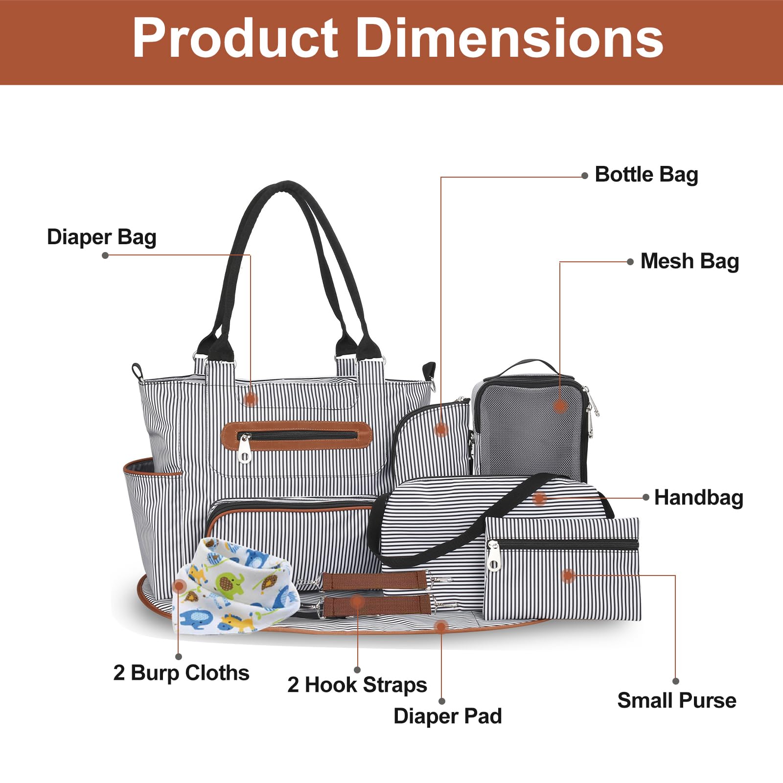 Juego de 8 bolsas de pañales para bebé, para mamá, papá, mamá, bolsas multifuncionales para cambiar pañales