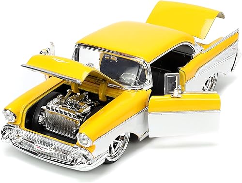 Miniatura 6 de Big Time Muscle 124 1957 Chevy Bel-Air - Auto fundido a presión amarillo juguetes para niños y adultos
