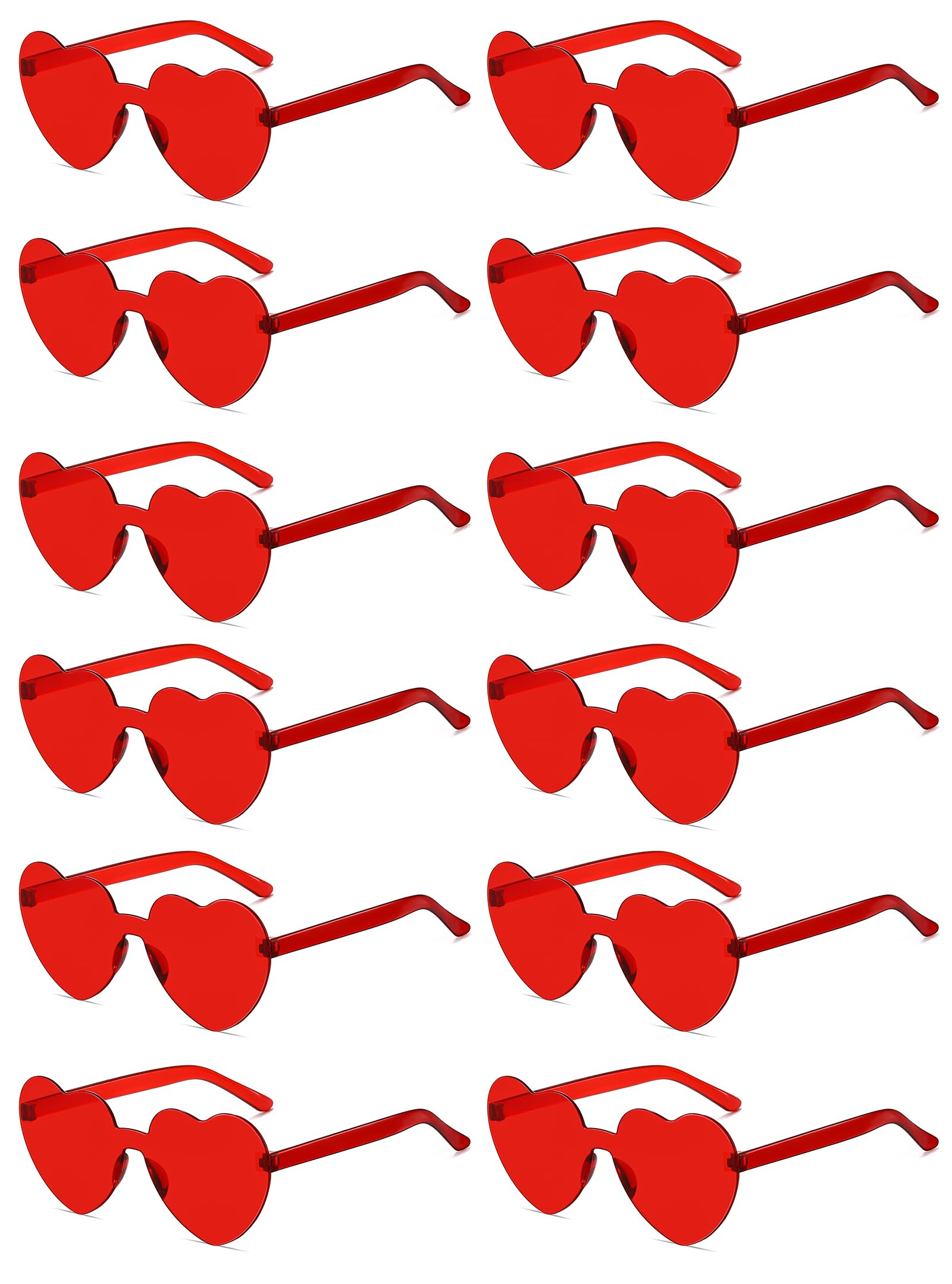 Colrea 12/20/24 Pairs Heart Sunglasses for Women Men, Trendy Heart Shaped Rimless Transparent Sunglasses, Party Favors