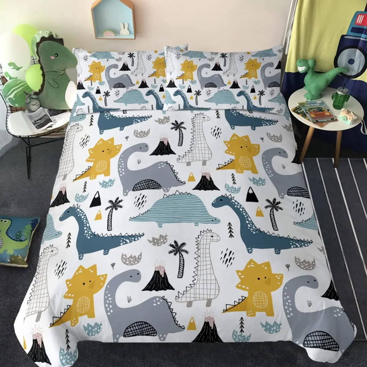 LMMSMGS Super King Size Duvet Cover Dinosaur Bedding for Kids Aldult with Zipper Closure Soft Hypoallergenic Microfiber Duvet Cover 102.3"x 86.6" + 2 Pillowcases 19.7"x 29.5"