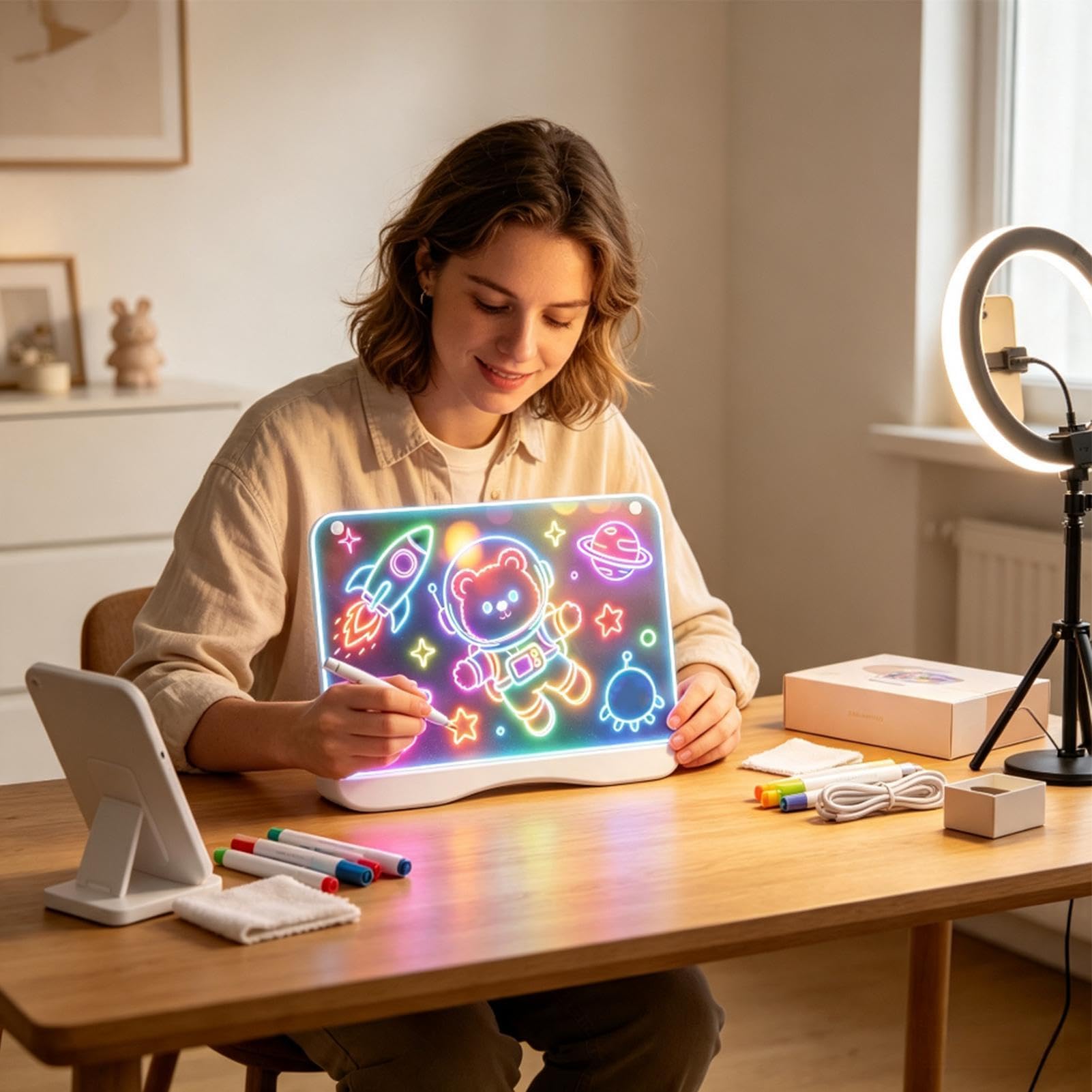 Pizarra Dibujo LED Para Niña Tableta Recargable Y Borrable De Garabatos