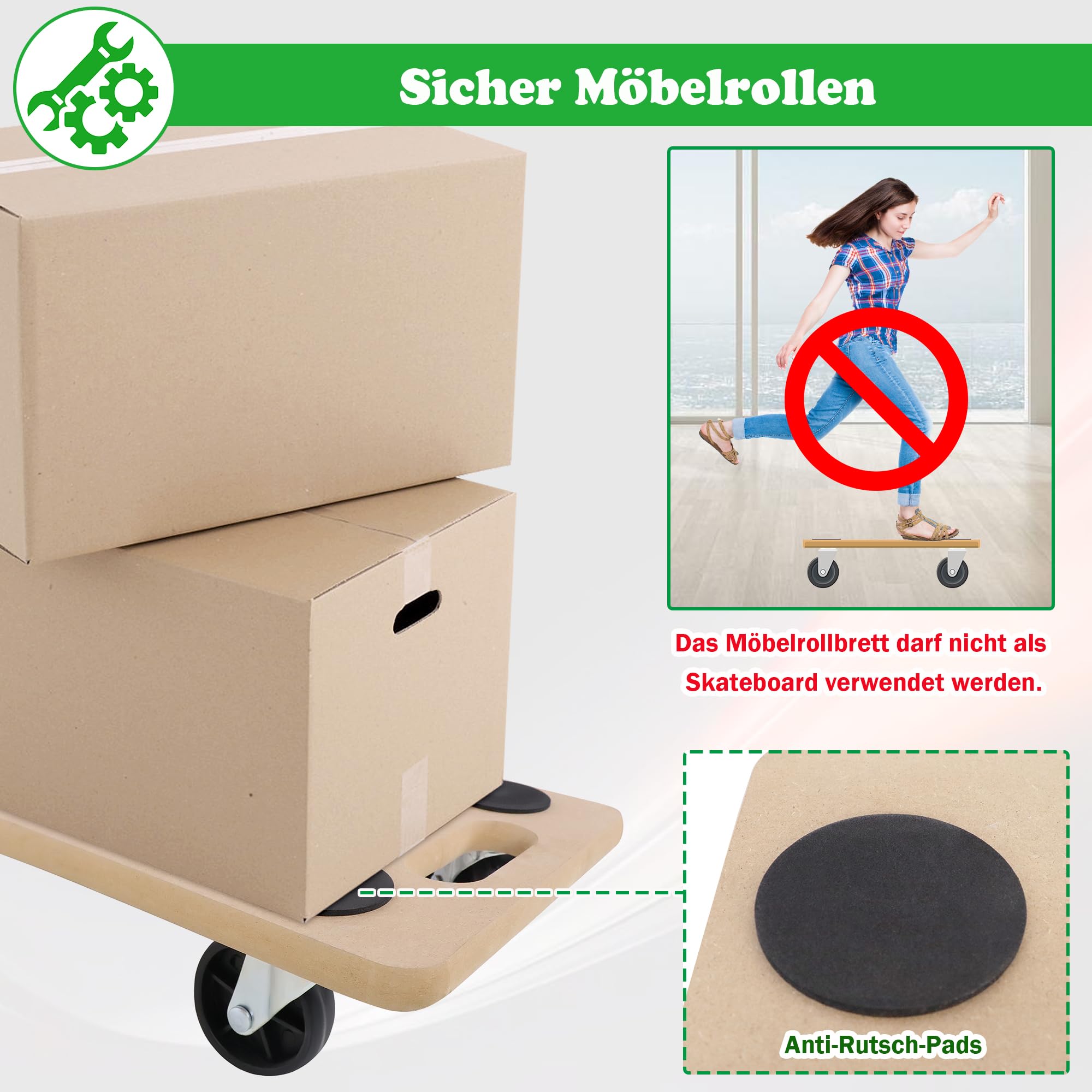 SUBTLETY Lot de 4 Planches à roulettes Chariots de Transport pour Tables 58x29x11cm Pplaque MDF avec Patins Antidérapants Charge Maximale 200KG Aide au Transport pour Meubles, Plantes, Atelier