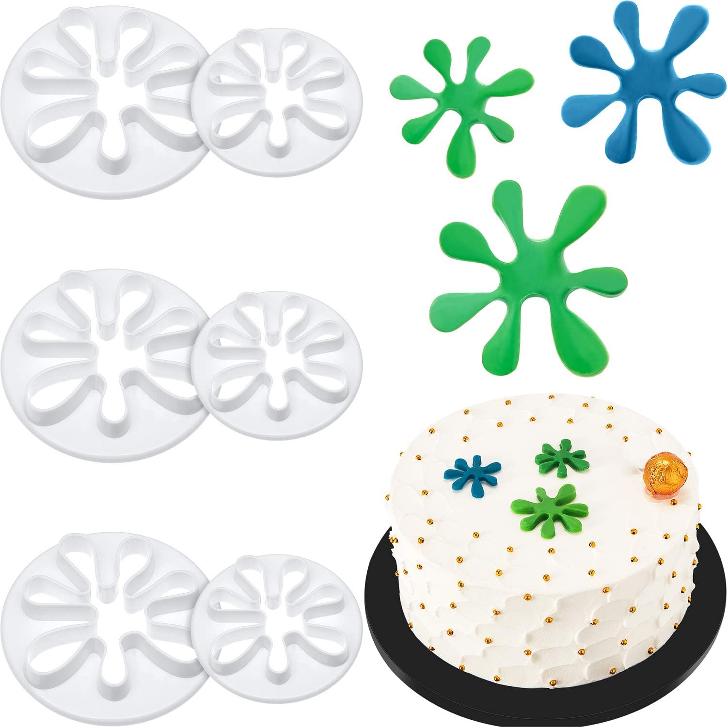 Boao 6 Pieces Paint Cookie Mold Splatter Fondant Mold for Cake Cupcake Decoration Polymer Clay Crafting Projects