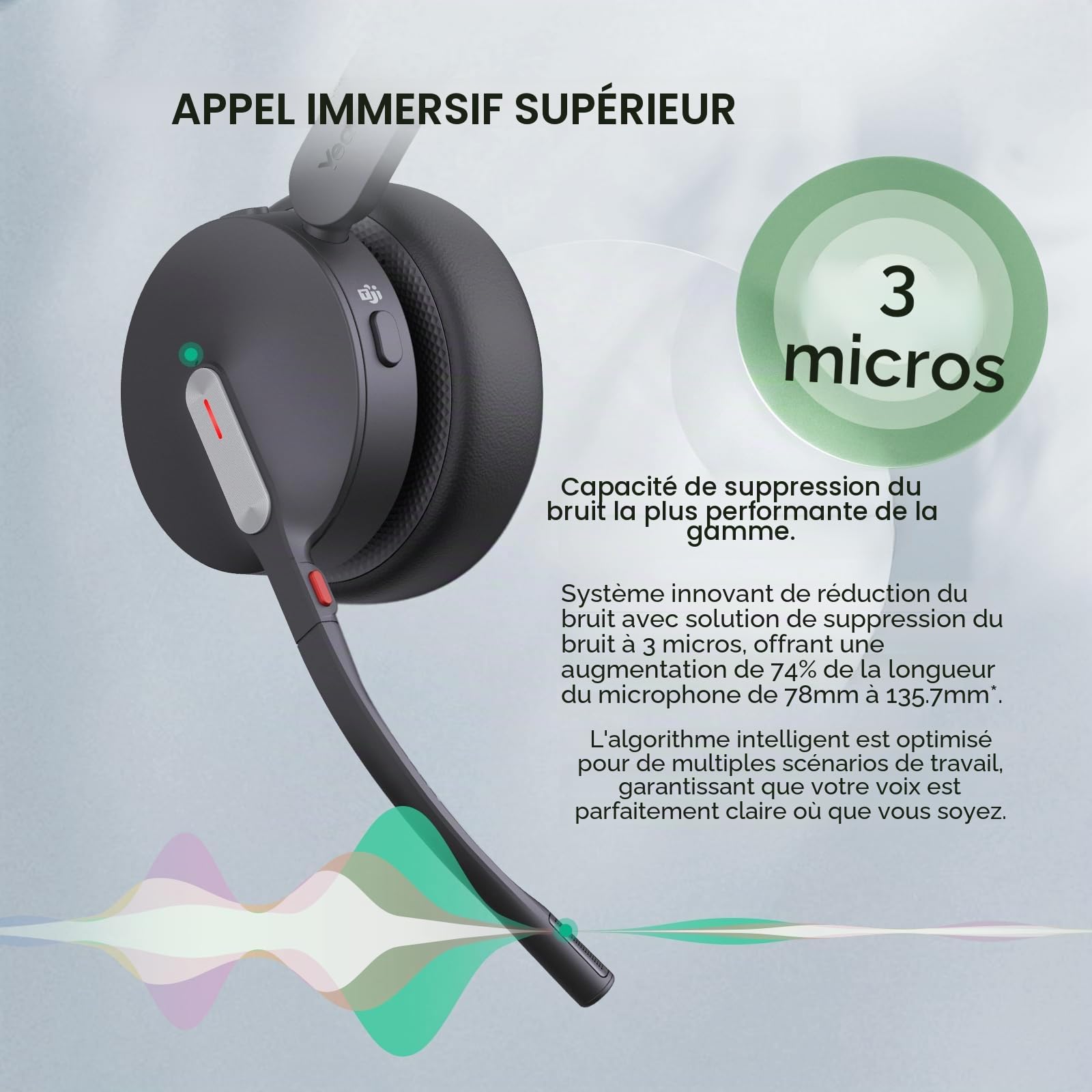 Yealink Casque Bluetooth sans Fil BH70 avec Microphone pour Le Travail, jusqu'à 35 Heures d'autonomie en Conversation, Suppression du Bruit à 3 Microphones, 147g Casque certifié Microsoft Teams