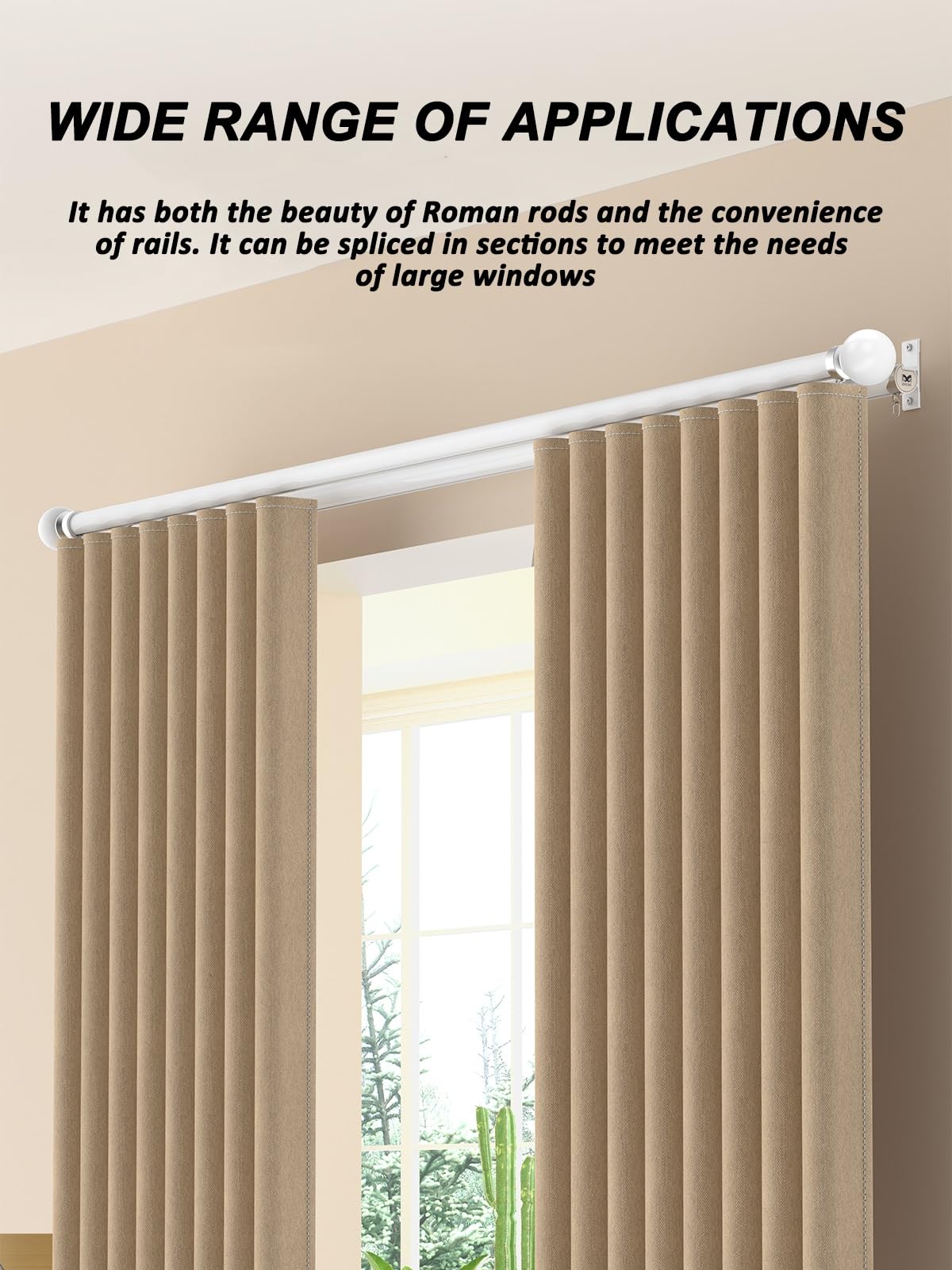 Double Tringle a Rideaux Murale avec Rail de Rideau Séparation de Pièce Silencieuse, Barre Rideau en Aluminium avec Embouts Ronds 1-6 m pour Salon Chambre à Coucher Hôpital(Blanc,1m(3.3ft))