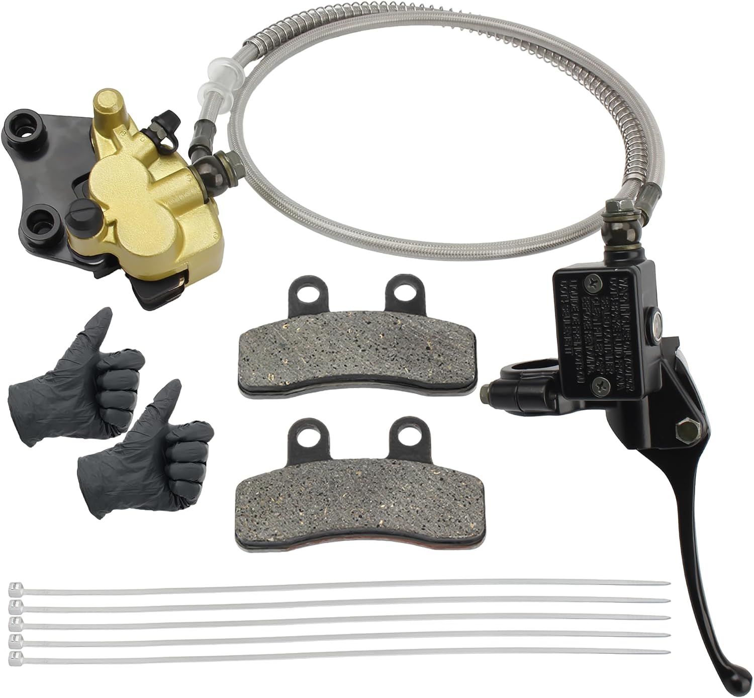 Front Disc Hydraulic Brake Master Cylinder Caliper Assembly with Brake Pad Replacement for RFZ SDG SSR Taotao Apollo 50cc 70cc 90cc 110cc 125cc Pit Dirt Bik ATV Quad Chinese Bike Parts