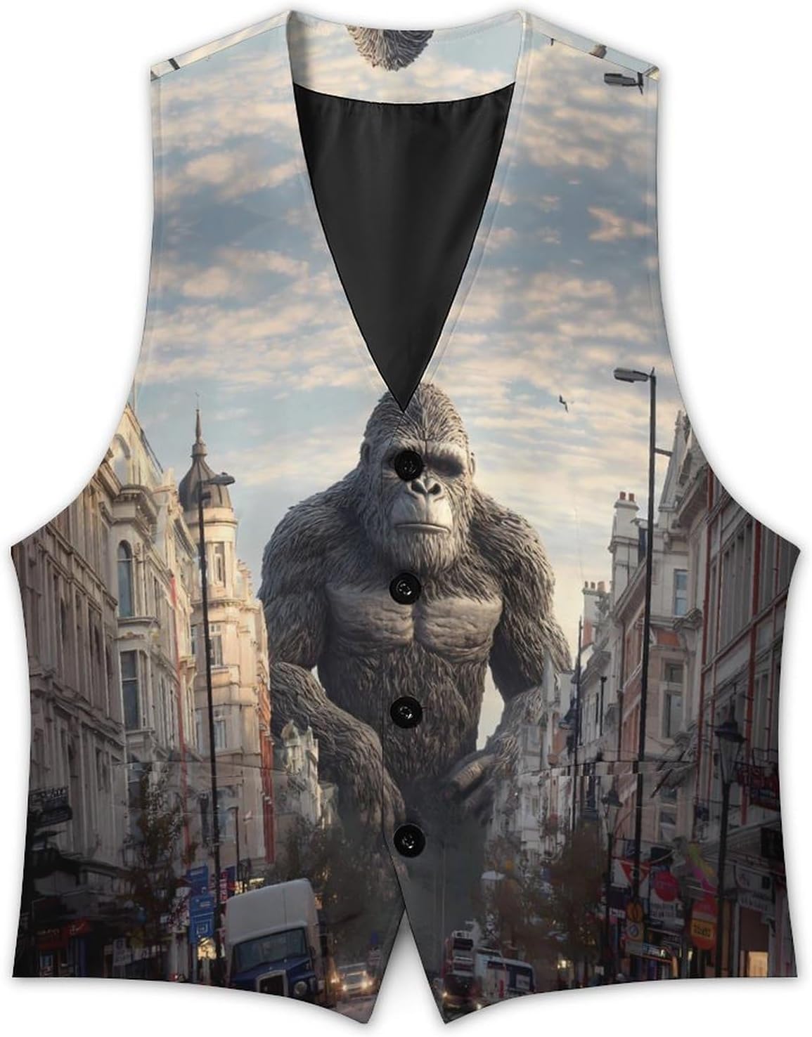 Bigfoot in London Street Mens Suit Vests V-Neck Casual Vest Dress Formal Tuxedo Wedding Waistcoat