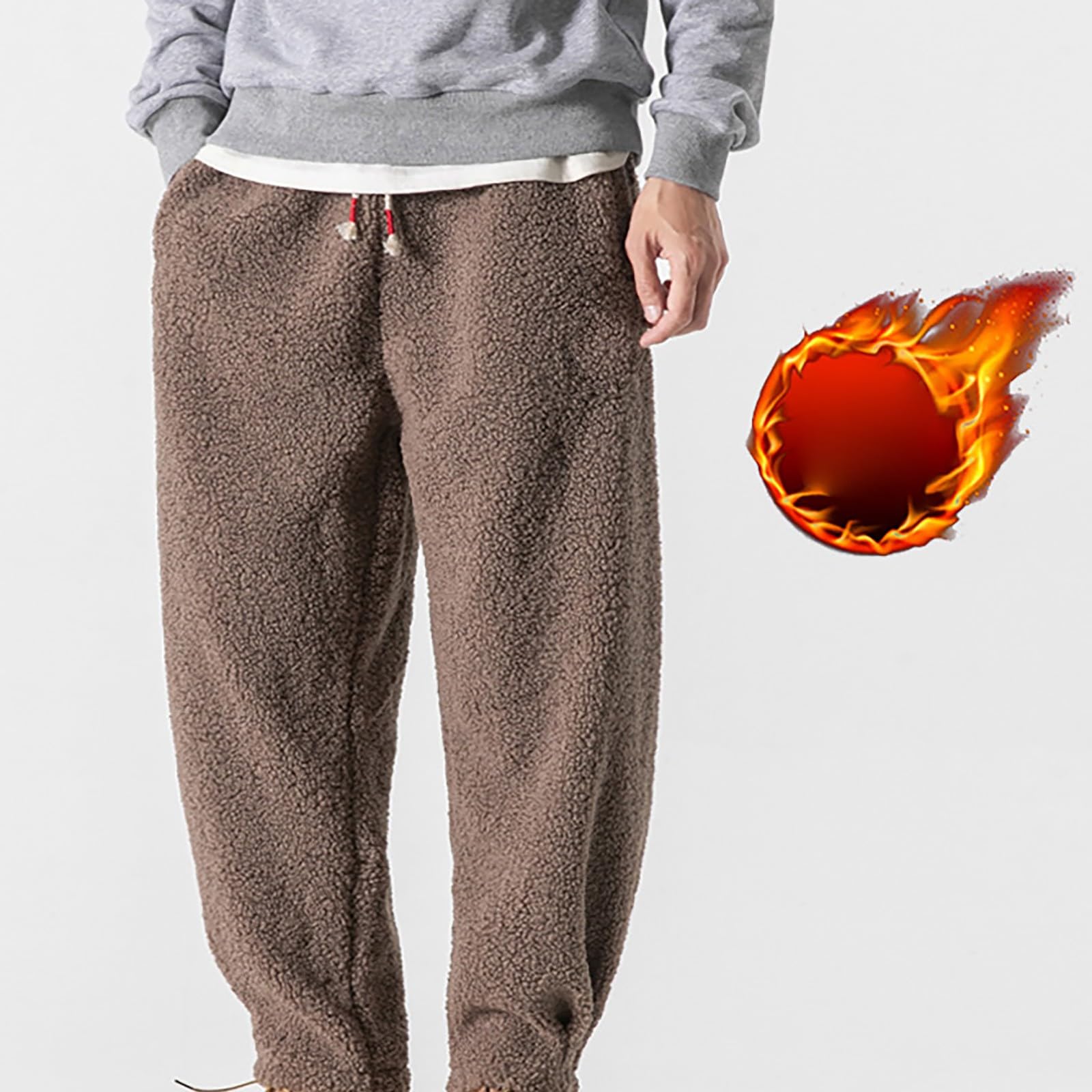 Generisch Pantaloni da jogging da uomo in pile, spessi, comodi, in tinta unita, con coulisse, leggeri, traspiranti, in peluche, per il tempo libero