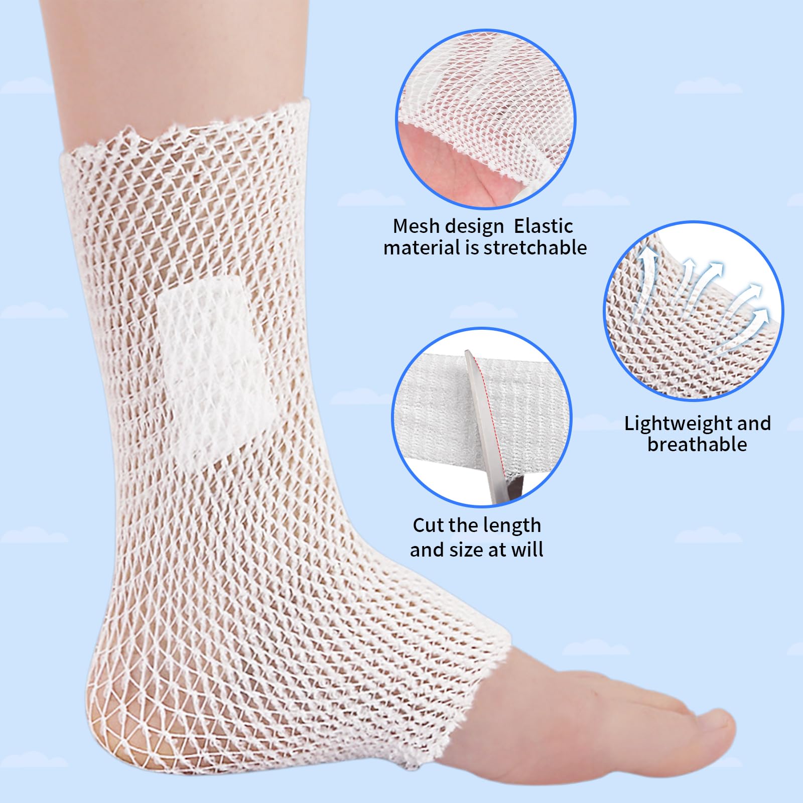 Vendaje de Red, Blanco Vendaje Elástico Tubular, 5,8 CM de Ancho 2 M de Largo,Venda Malla Tubular, Vendajes Rollselastic Net Dressing, Vendajes Transpirable Funda, para Tobillo Piernas y Cabeza