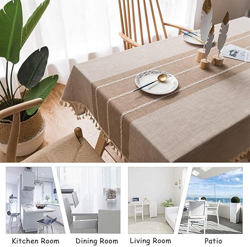 Miniatura 5 de Pahajim Mantel Rectangular a Rayas con Borlas Mantel Grueso de Lino y Algodón para Mesa de Picnic al Aire Libre Comedor y Decoración de Cocina de