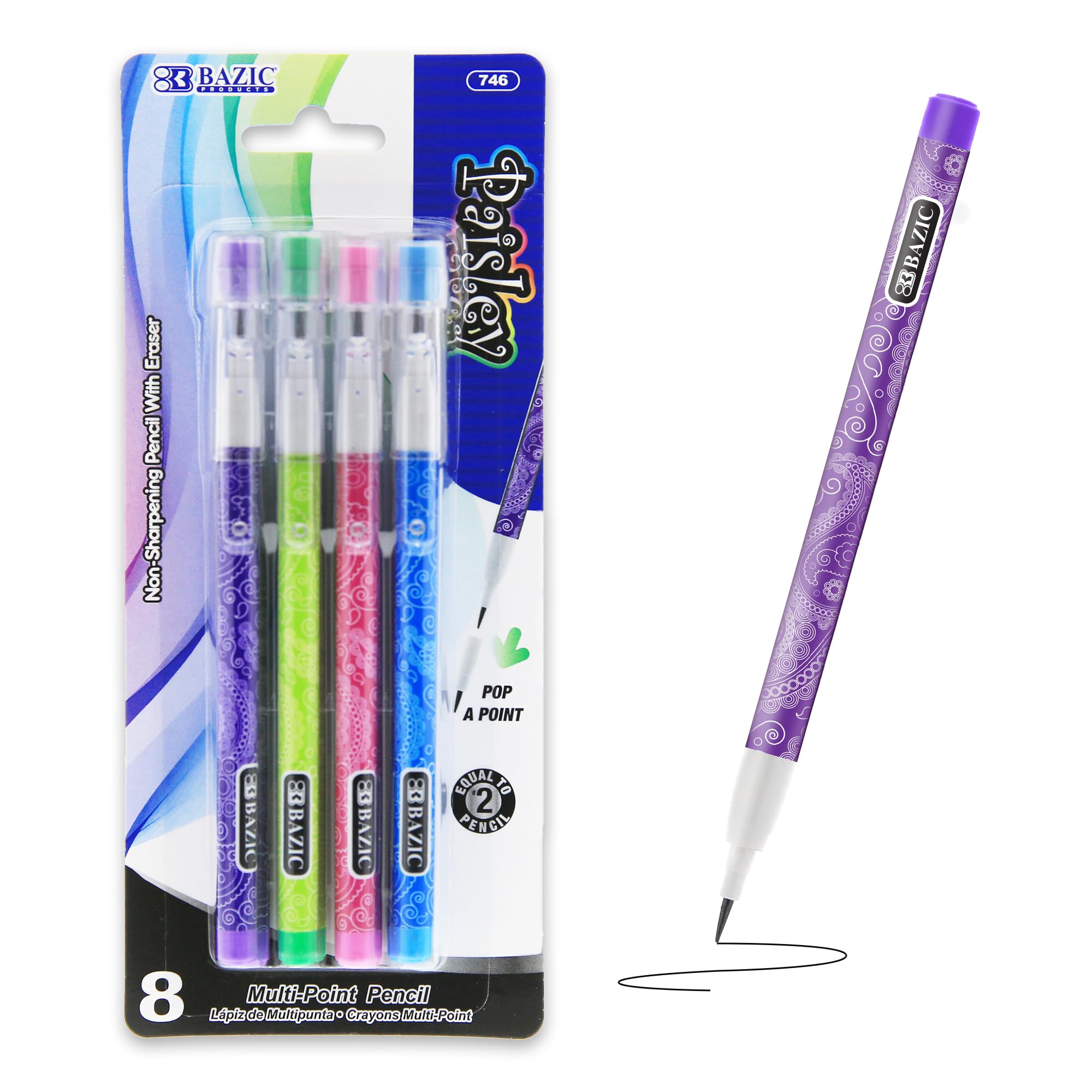 Amazon.com : BAZIC Multi Point Pencil Paisley w/Latex Free Eraser