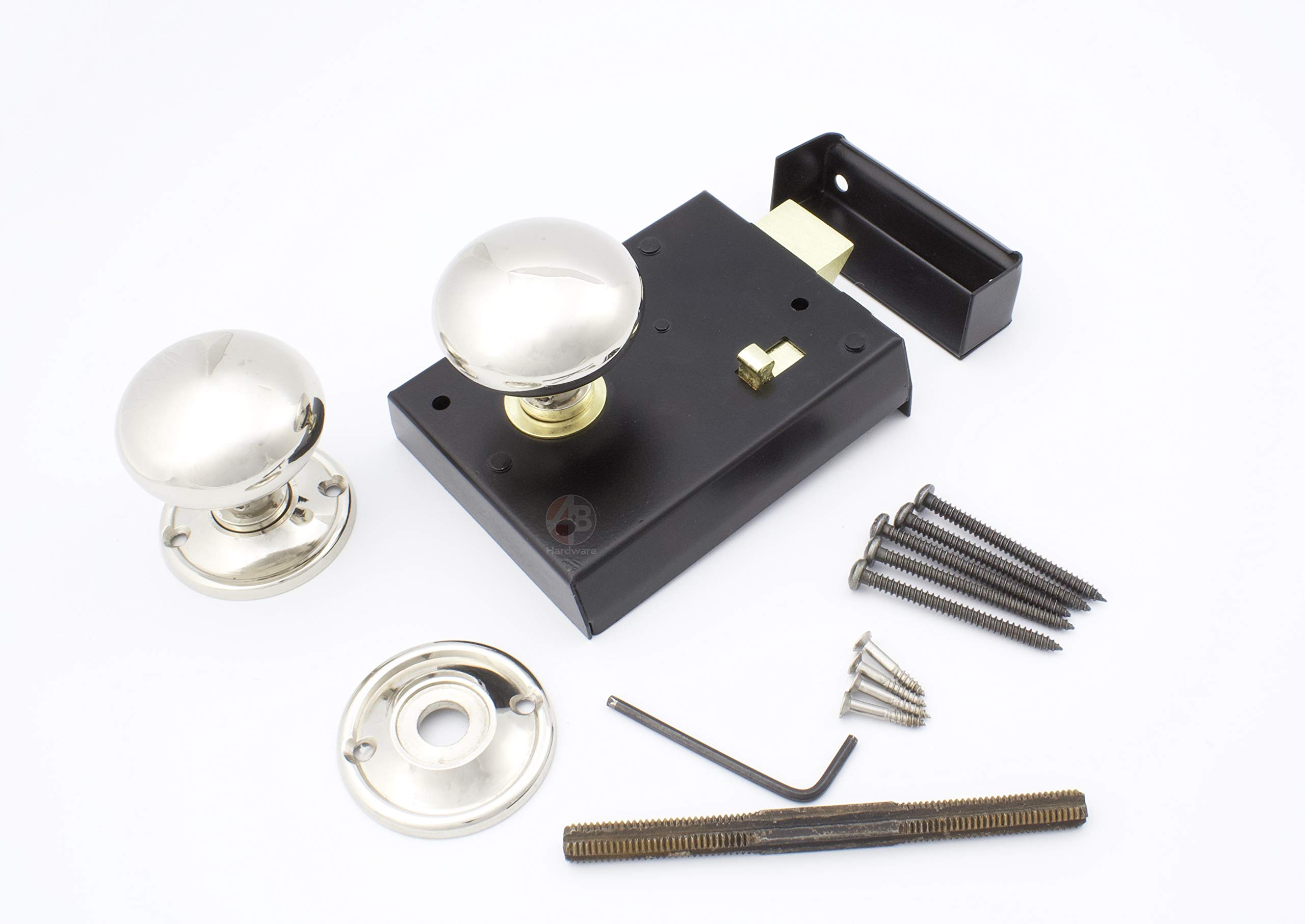 A.b Hardware Polished Nickel Old English Victorian Retro Style Rim Bathroom Bedroom Lock Latch Knob Set (Polished Nickel)