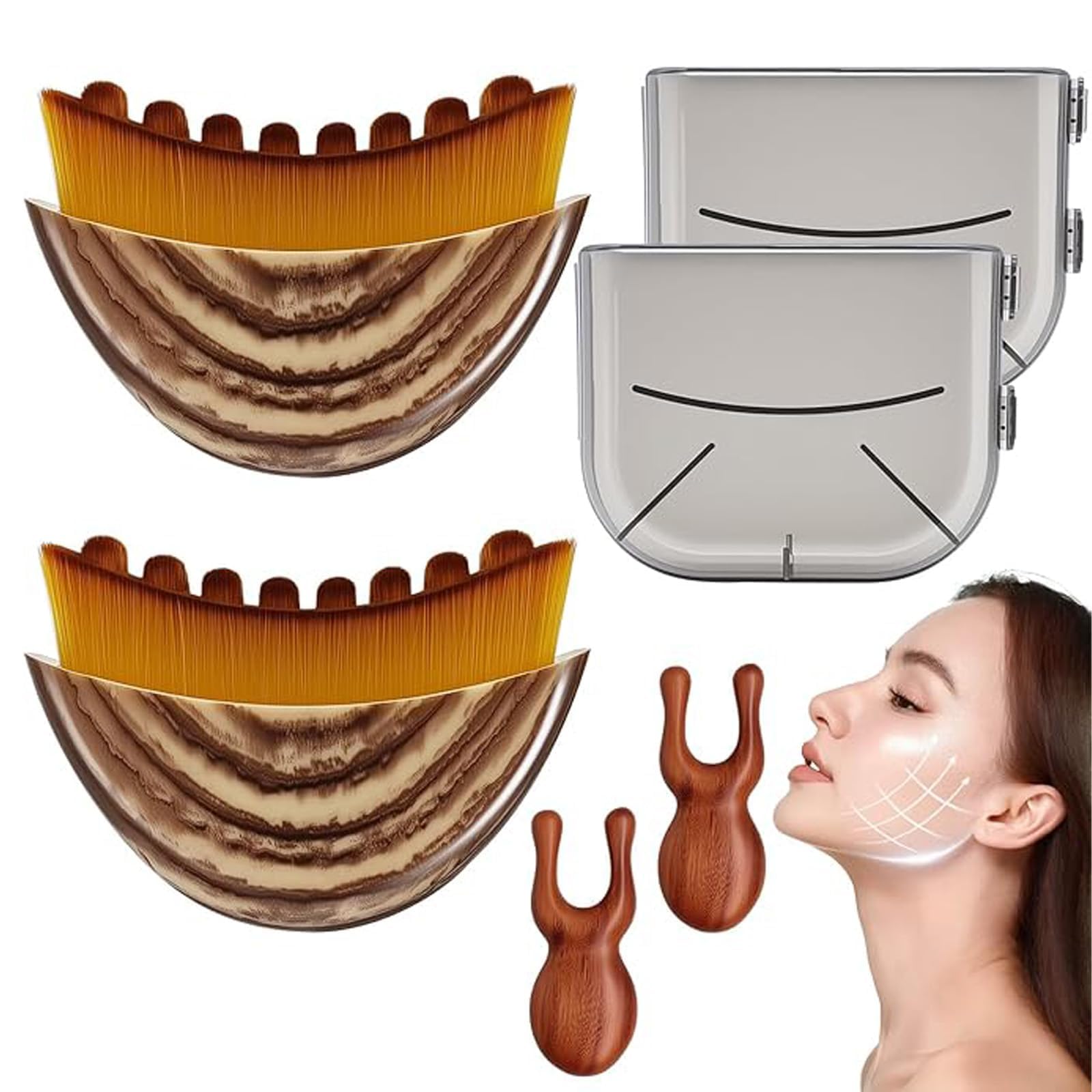Lymphatic Contour Face Brush,4 Pcs Set of Two Brushes And Two Massage Heads,Facial Massage and Contouring, Brown Skin Care Tools for Puffiness Reduction, Travel-Friendly Face Massage Brush for Women-picture-45