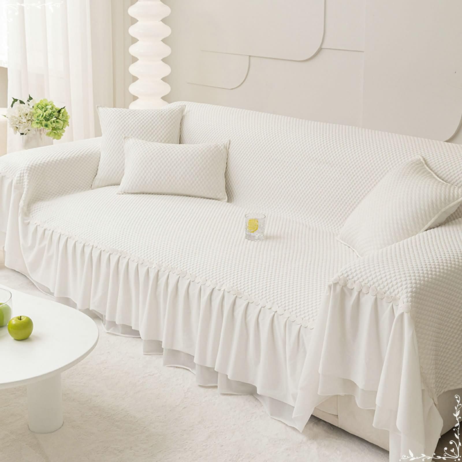 Copri Poltrona 1Posto,180x180CM,Fodera Copridivano Tinta Unita con Pizzo Telo Copridivano Seta di Ghiaccio Asciugamano Copridivano Bianco Coperta Divano Letto
