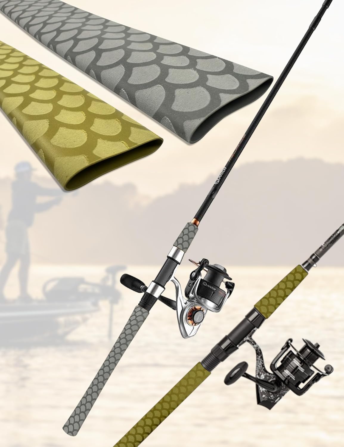 5 Pack(L3.3 ft*5) Heat Shrink Tubing for Fishing Rods, Fish Scale Pattern Fishing Rod Grip Heat Shrink Wrap (φ45mm, Gray)