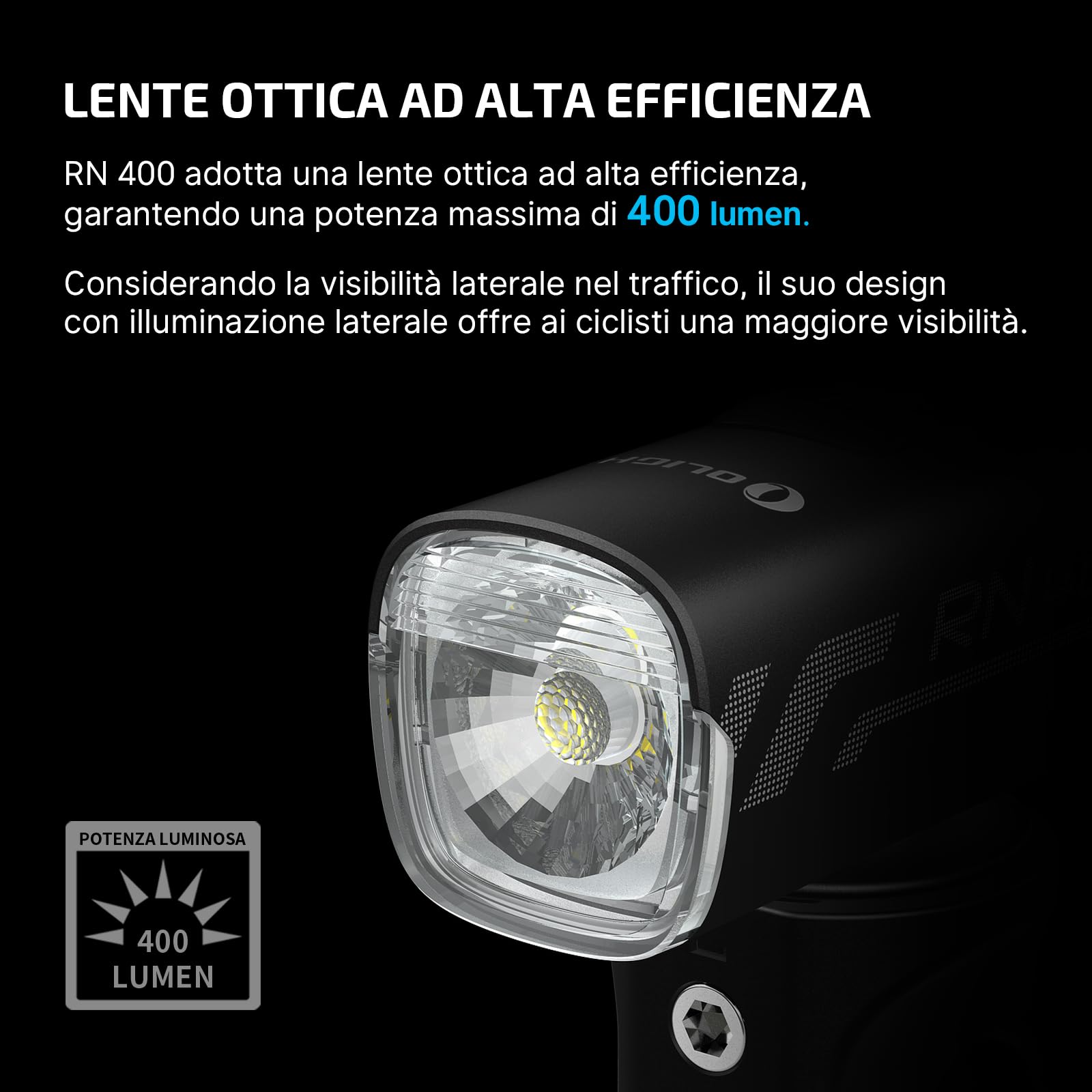 OLIGHT RN 400 Luce Bici Luce Anteriore della Bicicletta, Bici fari 400 Lumen Ricaricabile Impermeabili IPX7 Luci Bici, Luce Bici Anteriore 5 Modalità Super Luminoso Led Ciclo Faro per Bici Strada