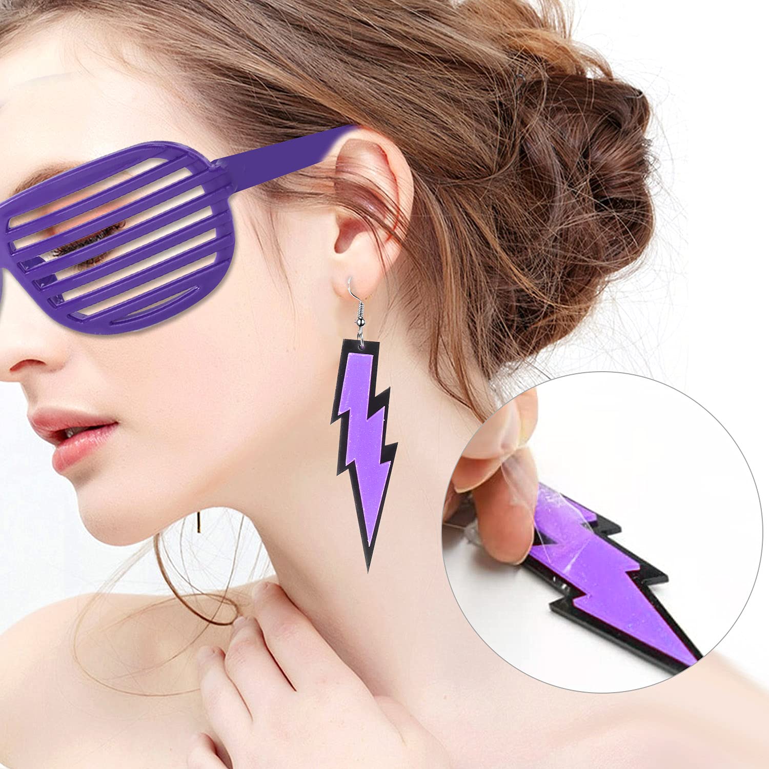 M MUNCASO Costume Anni '80 per Adulti - Set con Gonna Tutù, Scaldamuscoli, Guanti a Rete, Collane al Neon, Orecchini con Perline, Occhiali da Sole - per Feste Retrò