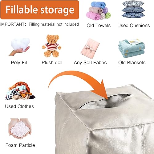 Miniatura 7 de Louis Donné Funda otomana para puf, hecha a mano de piel sintética marroquí, otomana sin relleno, gris y blanco cuadrado de 17.7 pulgadas,