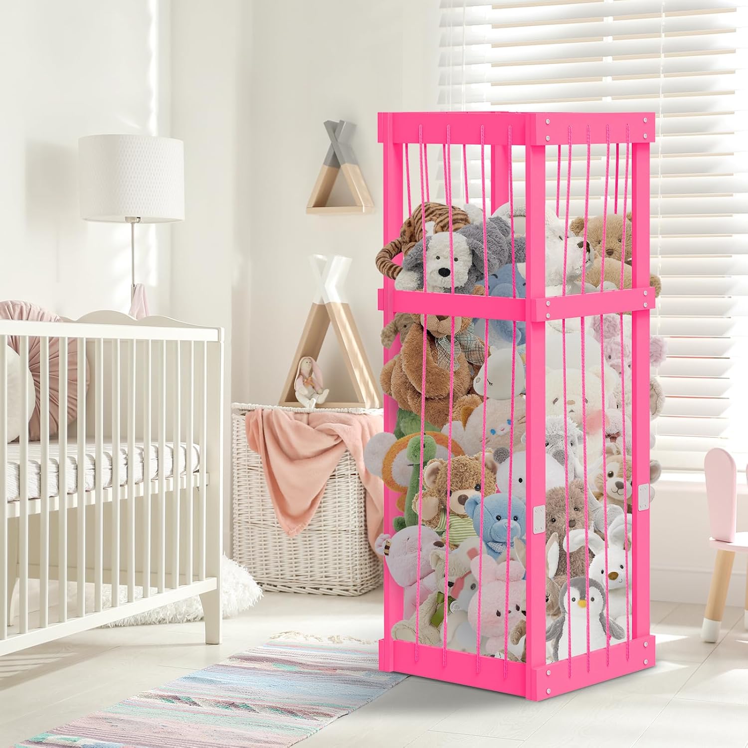 Stuffed Animal Zoo Wood, Large Stuffed Animal Storage Plushies Storage, Pink Toy Storage Organizer for Kids Room Nursery Play Room Bedroom
