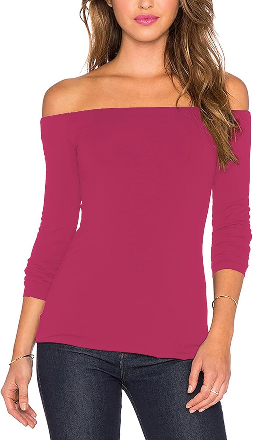 Sarin Mathews Women’s Sexy Off The Shoulder Tops Long Sleeve Slim Fit Stretchy Shirts Blouses Top