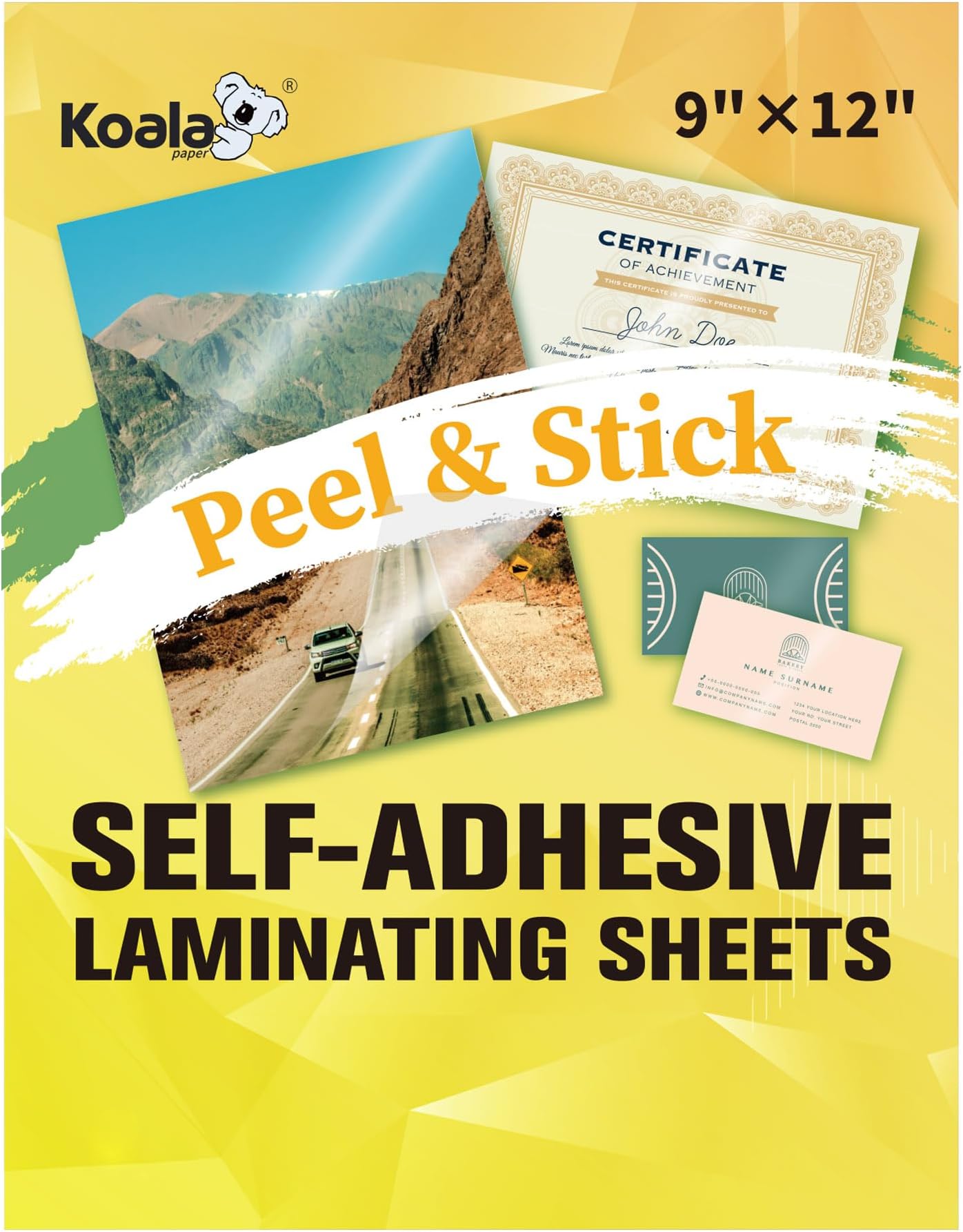 KOALA PAPER Self Adhesive Laminating Sheets - 9 x 12 Inch Self Laminating Sheets, No Machine Needed Clear Self Sealing Laminate Sheets for Stickers, Photos - 20 Sheets