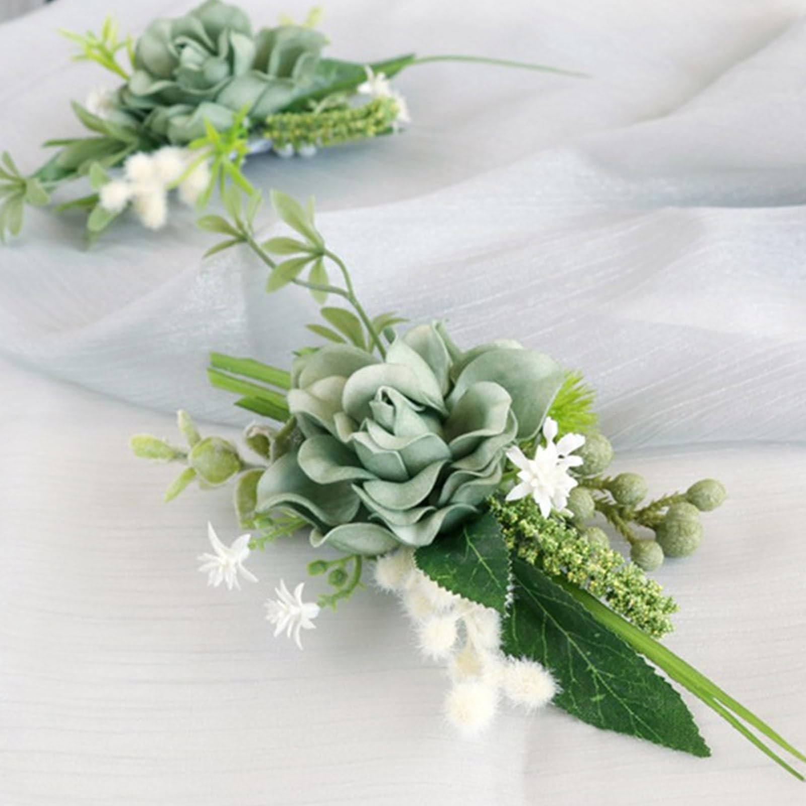 Delicato bouquet da polso da sposa con fiore per testimoni dello sposo, fiore all'occhiello artificiale, braccialetto per corpetto per feste, 6 pezzi