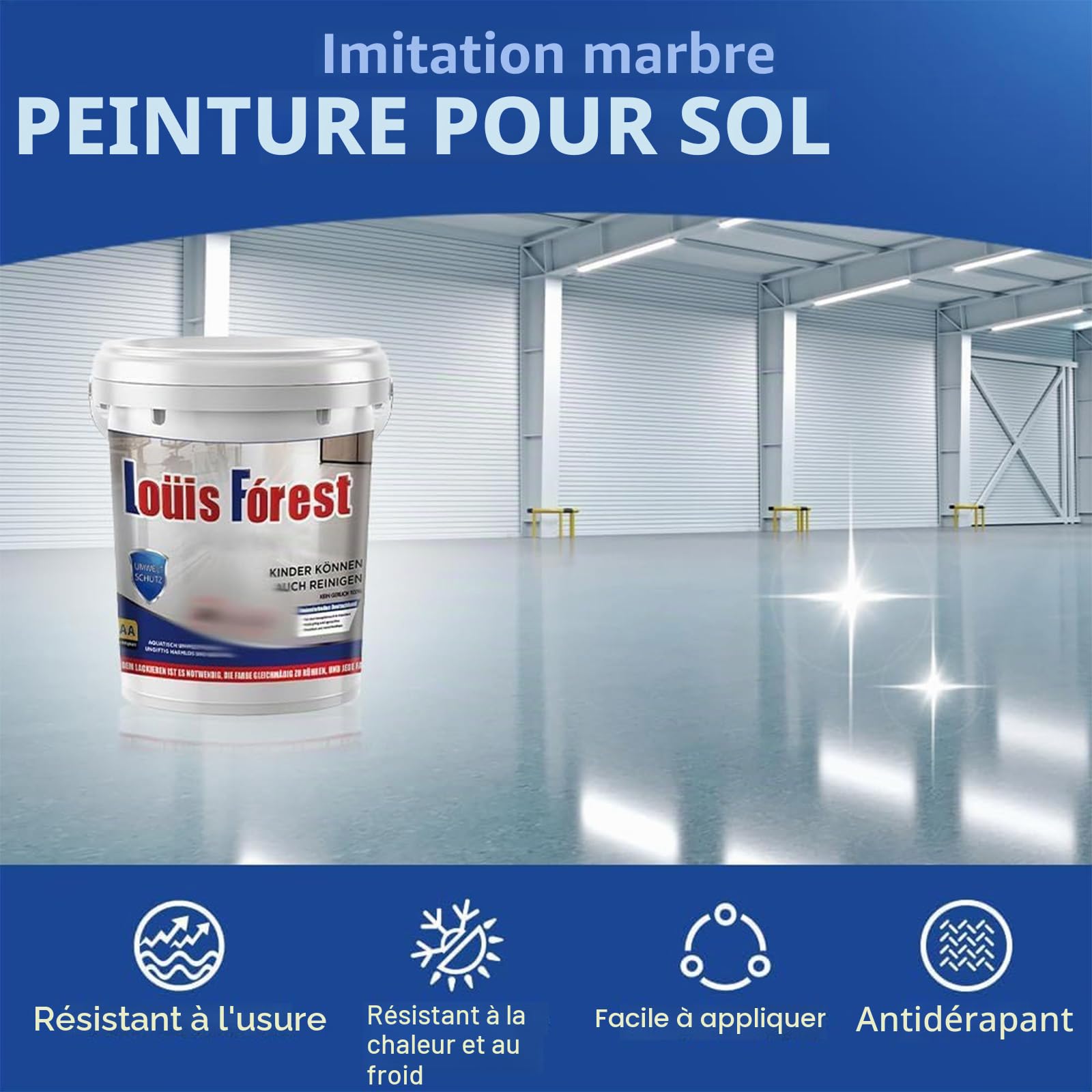 Peinture de sol en époxy Louis Forest, peinture en époxy pour sol en sable coloré, peintures de garage effet marbre à effet marbre à haute brillance, revêtement à base d’eau pour garage imperméable et