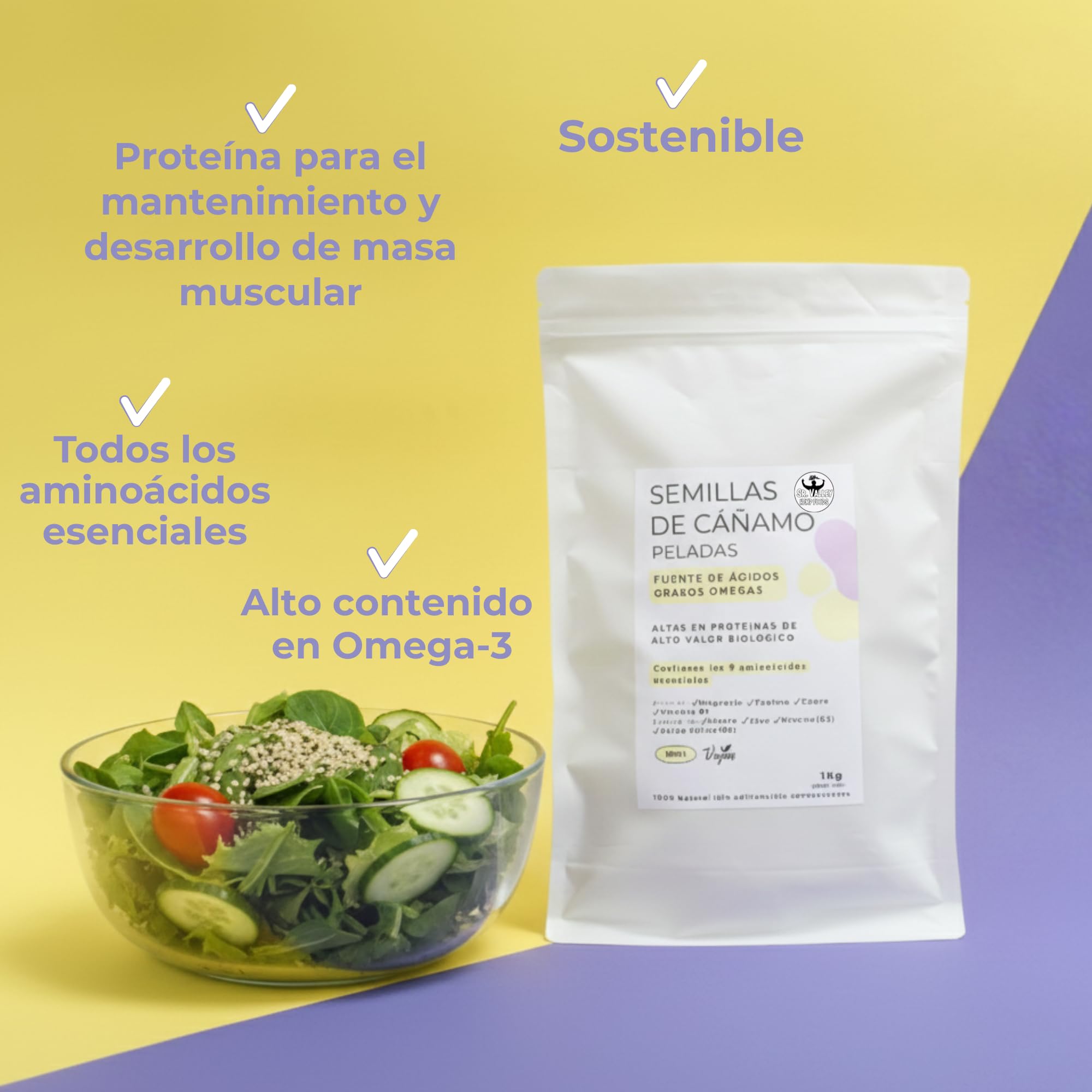 Sr Valley Semillas de Cañamo Peladas 1000 g sin aditivos | Origen España | Semillas 100% naturales, descascaradas y tiernas | Super alimento rico en proteína vegetal y ácidos grasos esenciales