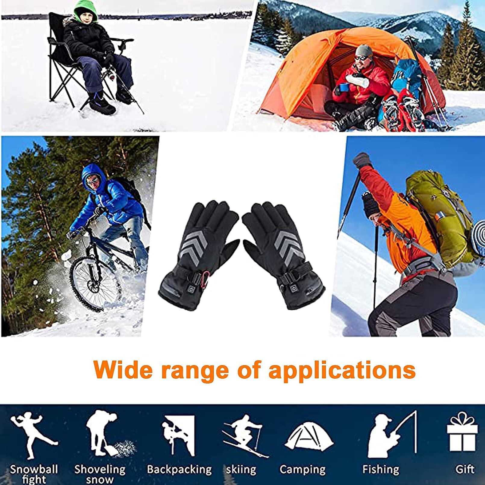 Guantes térmicos eléctricos de Invierno Impermeables a Prueba de Viento Ciclismo Calentamiento cálido Pantalla táctil Guantes térmicos alimentados por batería, 5000 mA