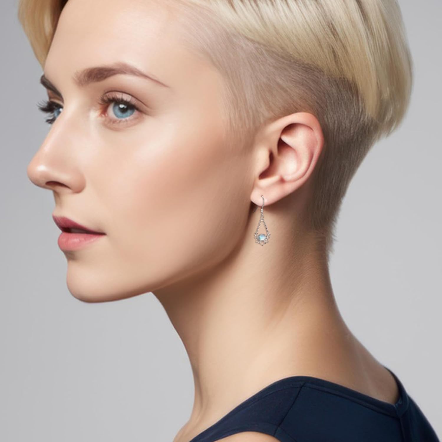 Lotus Earring Sterling Silver Moonstone Lotus Earrings for Women Lotus Jewelry Gifts for Women - Image 2