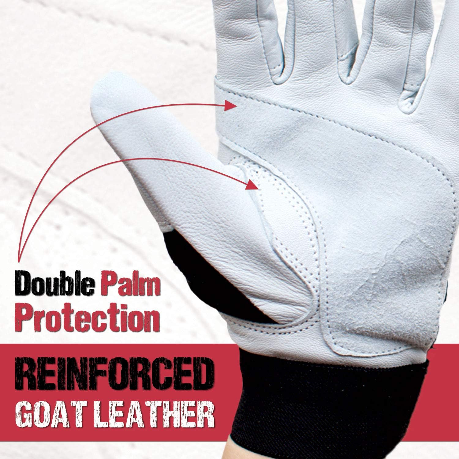 SAFE HANDLER Keystone Reinforced Gloves with Reinforced Double Palm Protection | Breathable, Stretch Fabric Backing, Secure Hook & Loop Closure, Goat Leather, L/XL, Case of 100 Pairs (200 gloves)