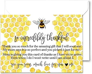Bumblebee Baby Shower Thank You Cards with Envelopes (25 Blank Note Cards) Mama Bee Baby Thank You Cards with Cute Prewritten Message on Thank You Notes with Envelopes Set Boys or Girls